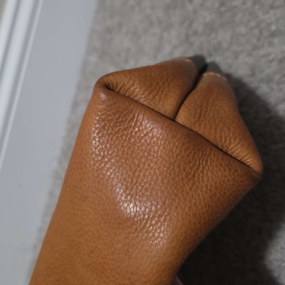 KMM & Co Leather Italian Green and Tan Mini Panel Tote Colorblock - Picture 8 of 10